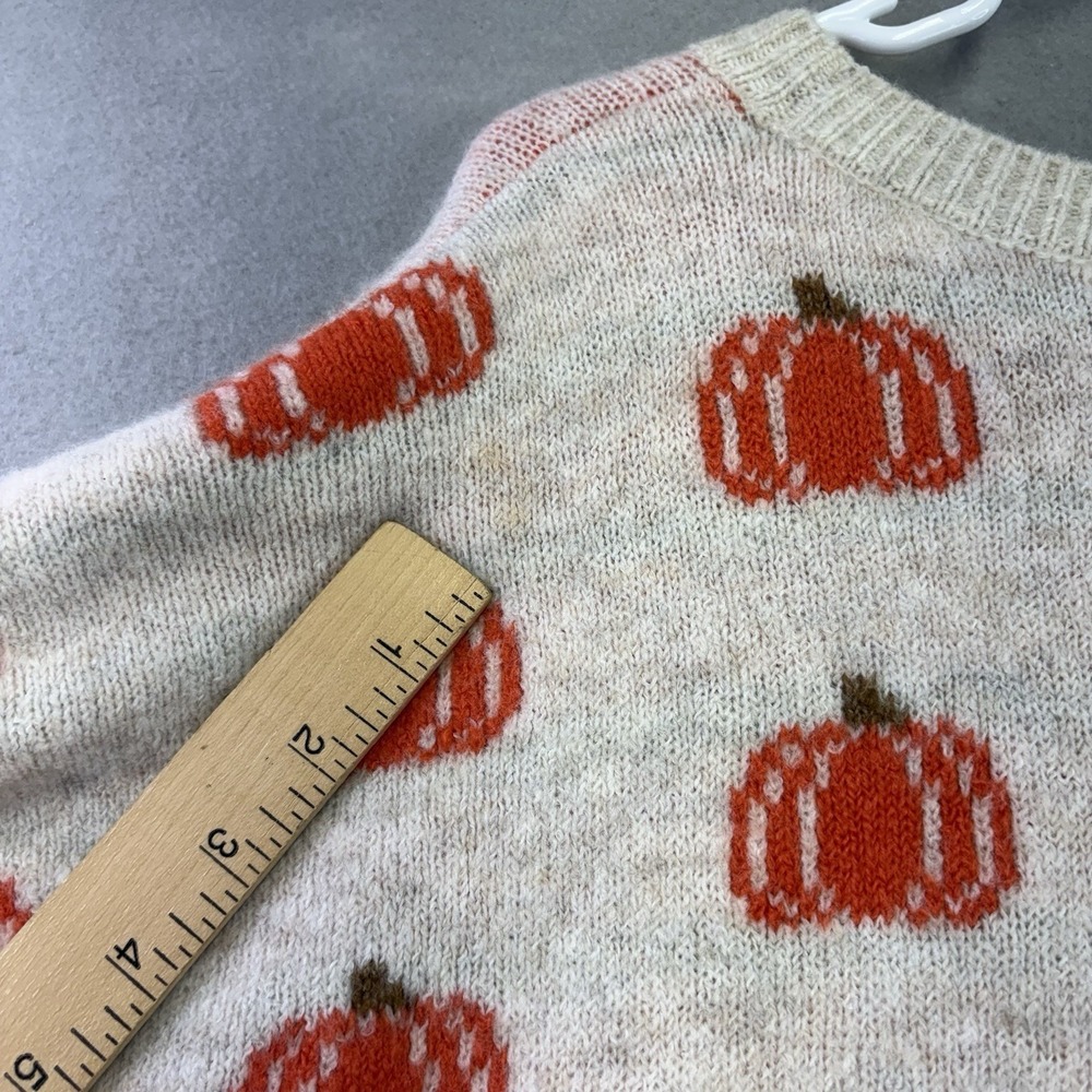 Vince Camuto Sweater Womens L Beige Pumpkin Print Fall Fest Holiday Knit Comfy - Picture 12 of 16